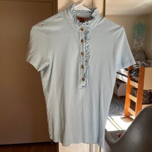 Tory Burch light mint ruffle short sleeve polo size M